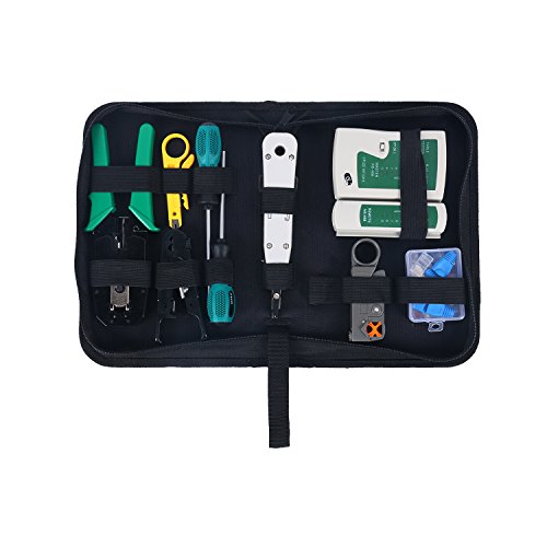 Kit de herramientas de mantenimiento de cable de red 13 en 1, crimpadora de cable de teléfono portátil 8P8C 4P4C 6P6C conectores RJ45 RJ11 Cat5 Cat6 probador de cable