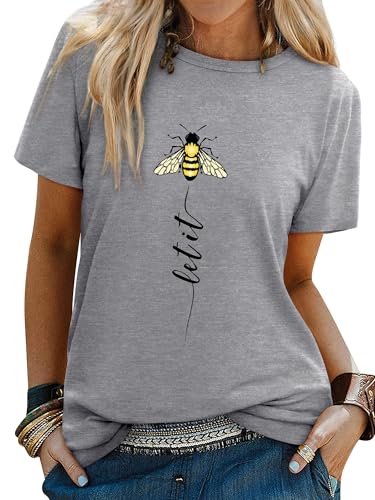 Dresswel Women Let It Be T-Shirt Ladies Bee Graphic Shirt Crew Neck Short Sleeve Summer Tee Tops