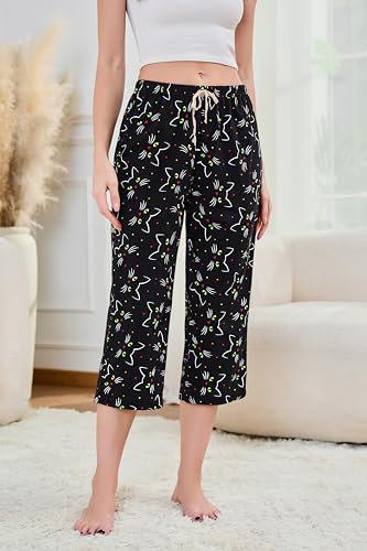 Image of PNAEONG 3 Pack Women Pajama Pants Capri Length Drawstring Pj Bottoms Sleep Lounge Pants with Pockets S-3XL