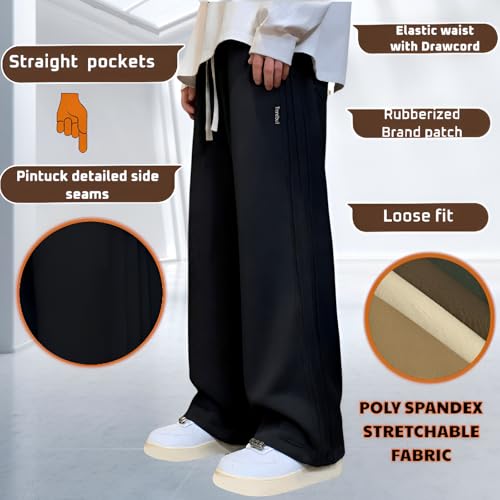 Image of Men's Loose Fit Wide-Leg Joggers | Pintuck Track Pants | Stretchable Gym Wear, Lounge Pants & Nightwear Lowers