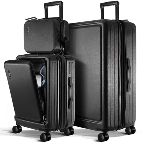 Image of Luggage Sets 3 Piece, 20 Inch Carry on Luggage and 28 Inch Suitcases with Wheels Spinner, Durable Hard Shell Suitcase Set, Expandable Travel Suitcase, Black