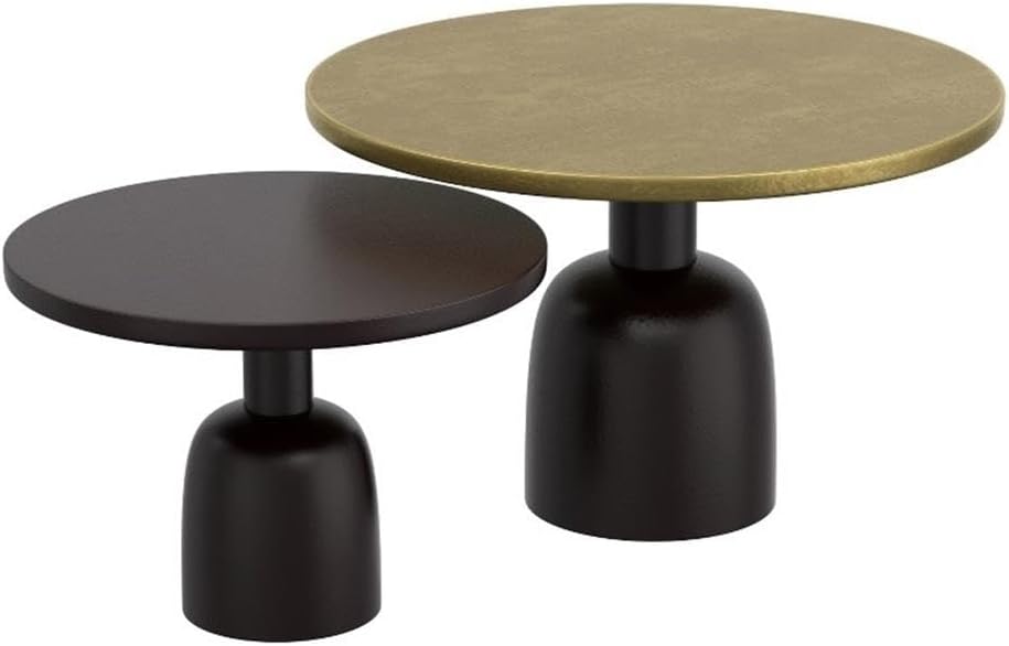 Pemberly Row Industrial Chic Round Coffee Table Set, 2-Piece, Cast Aluminum, Antique Gold and Black Finish, Nesting Tables, Rustic Modern Style for Living Room Decor