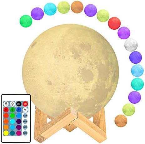Moon Lamp, Guteauto 4.7 inch 16 Colors LED 3D Print Moon Light with Stand & Touch Control and USB Rechargeable, Moon Light Lamps for Kid Lover Birthday Mothers Christmas Days Gift