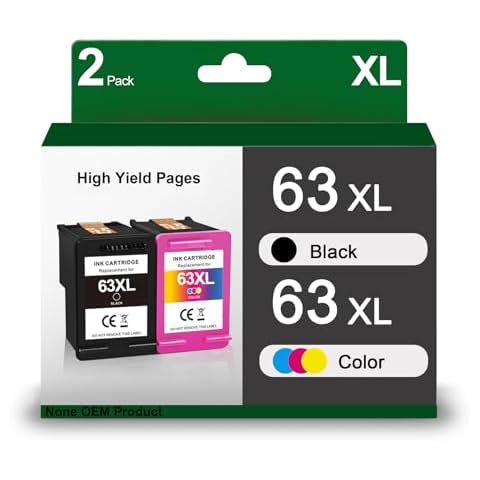 63XL Ink Cartridges High Yield Compatible Replacement for HP Ink 63 Black and Color Combo Pack Works with Officejet 3830 Envy 4520 4650 5255 5200 5258 4655 Deskjet 1112 Inkjet (Black and Color) Cover
