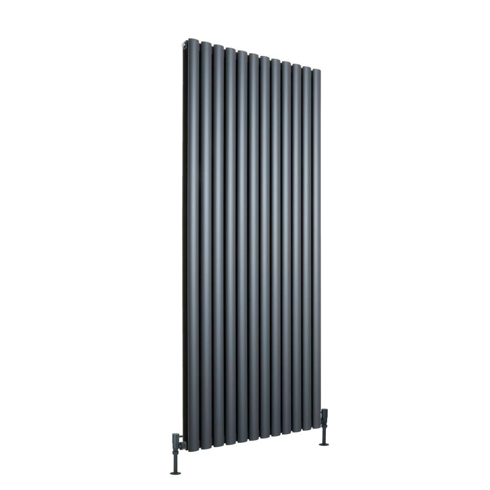 Milano Anthracite Aruba Vertical Double Oval Panel Aluminium Radiator - 1800Mm X 720Mm