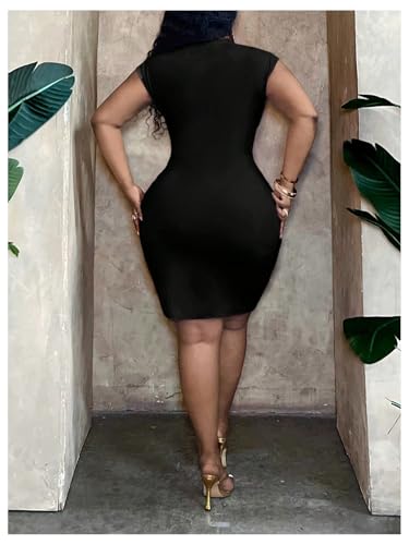 WDIRARA Women's Plus Size V Neck Sleeveless Bodycon Dress Ruched Twist Front Party Short Dress3