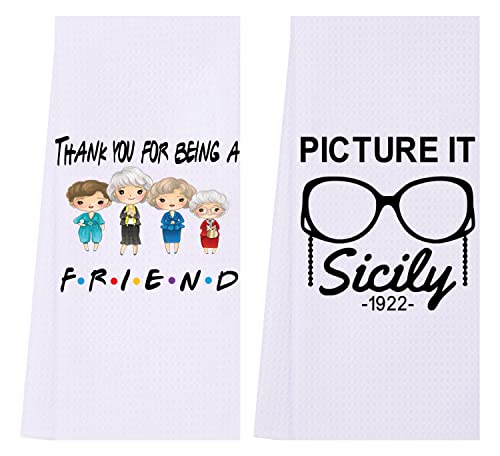 Lxomill Funny Kitchen Towels, Friend Gifts, Golden Friendship Birthday Gifts For Women Besties Female Girls Mom, Golden Merchandise Dish Towels Set cover