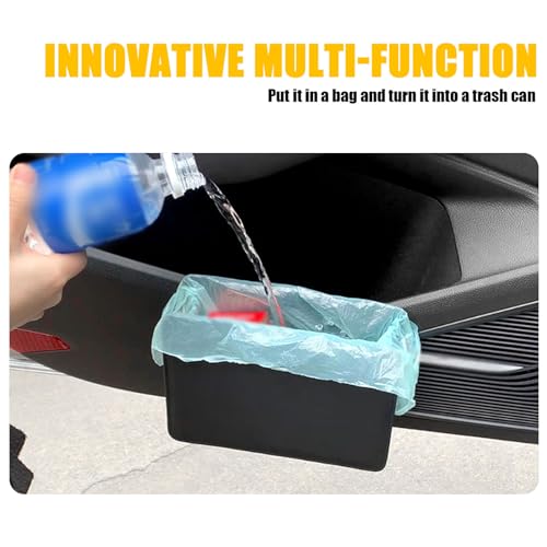 Image of Car Seat Back-Mounted Storage Box, 8.07 inch x 5.51 inch x 2.55 inch Foldable Multi-Functional Trash Can, Universal Car Door Side Inner Waterproof Accessories, Suitable for Most Car Models, Black