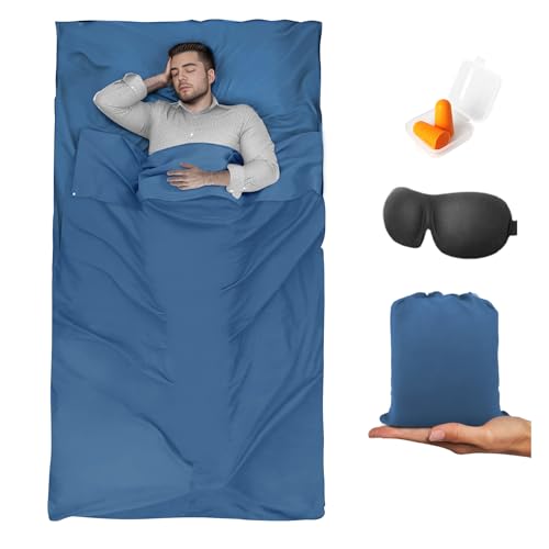 BREENHILL Sleeping Bag Liner,Camping Sheets & Travel Sheet, Hostels & Traveling Adult Sleep Sack for Backpacking, Hotels Lightweight Single & Double Camping Sleeping Bag Liners Blue
