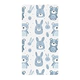 Bear and Rabbit Pastel Blue Crib Sheets for Baby Boys Girls Cotton Baby Playard Sheet Soft Breathable Toddler Cirb Bedding Cover for Nursery, 1 Pack