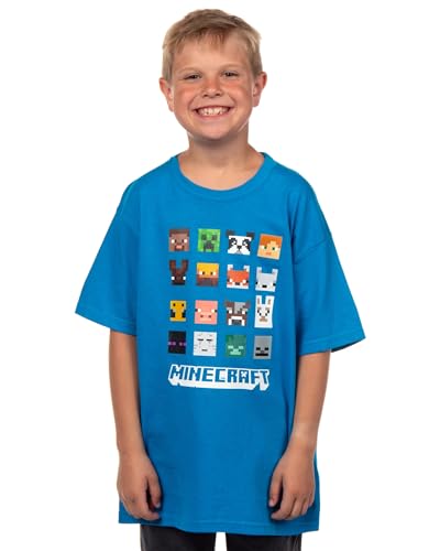Minecraft Video Game T-Shirt Boys' Creeper Blaze Bee Llama Character Faces Grid Youth Tee