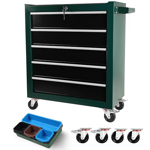 5-Drawers Rolling Tool Chest, Tool Cabinet on Wheels with Lockable System and Drawer Liners