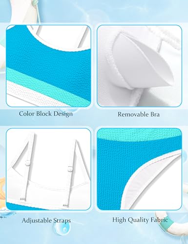 Image of Girls Bathing Suit Color-Block Adjustable Straps Bikini Sets Girls Two Piece Swimsuits with Chest Pad Swimwear 7-18T