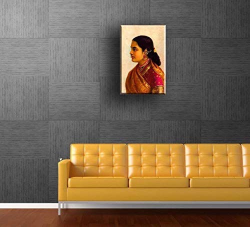 Image of Tallenge - Portrait of a Young Woman in Russet and Crimson Sari - Raja Ravi Varma - Small Poster(Paper,12x17 inches, MultiColour)