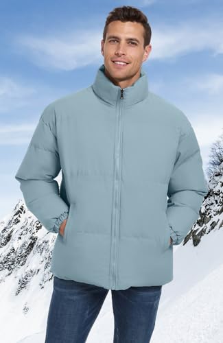 Image of Mens Padded Jacket,Stand Collar Windproof Down Jacket,Full Zipper Outerwear Puffer Coat