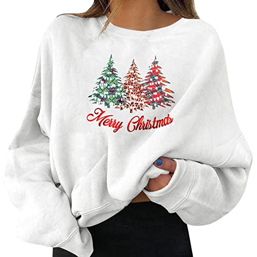 Image of Women's Christmas Jumper, Funny Graphic Print, Round Neck, Long Sleeve, Sweatshirts, Gifts, Shirt Tops, White, M