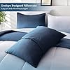 Anibedding Gradient Blue Twin Comforter Set - 6 Pieces Ombre Navy Blue White Microfiber Bed in a Bag - All Season Down Alternative Light Ocean Sea Blue Abstract Bedding Set for Teen Boys Girls Women