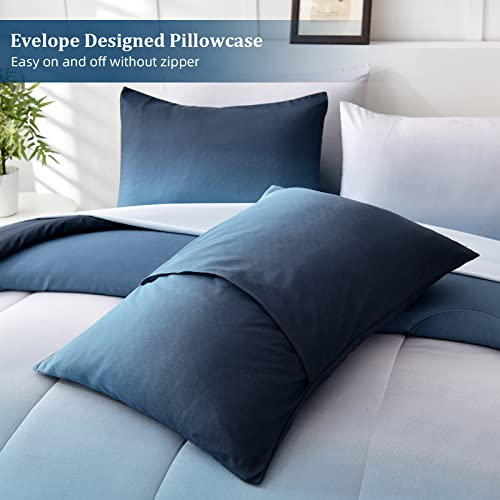 Anibedding Blue Comforter Set Queen - 7 Pieces Ombre Blue White Microfiber Bedding Set - All Season Down Alternative Light Ocean Sea Abstract Bed in a Bag for All Season (90" x90") by Anibedding - Used condition - Image 8