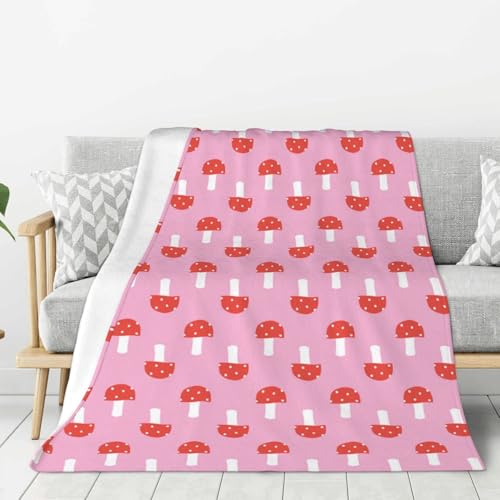Couverture champignons rose rouge en flanelle polaire douce pour canapé 60x80