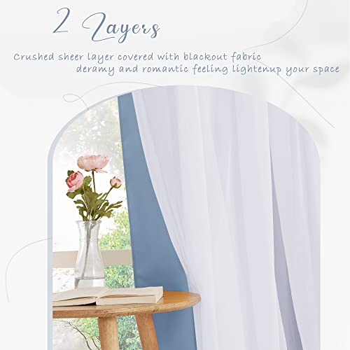 Image of PONY DANCE Curtains for Living Room, 52-inch Wide, Shadow Blue, Set of 2 | 84 inches Long Sheer Curtains with Blackout Panels Double Layered Blackout Home Decor