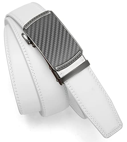 Image of Chaoren Leather Ratchet Belt 2 Pack Dress with Click Sliding Buckle 1 3 /8 inch in Gift Set Box - Adjustable Trim to Fit