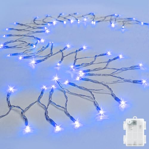 Cshare String Lights Outdoor Waterproof 9.8Ft 30 Led, Blue Fairy Lights Battery Operated With Timer Clear Wire For Indoor &Amp; Outdoor Christmas Halloween Decorations Garland Party Garden