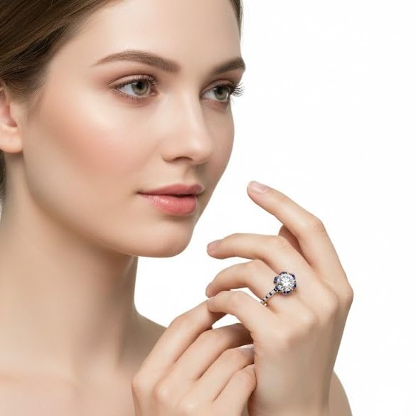 Image of 55Carat Choose Your Gemstone 6 Petal Ring Yellow Gold Plated Round Shape Halo Engagement Rings Well Shaped for Any Gift Giving Occassion Modern Style Enchating Women US Size 4 to 12