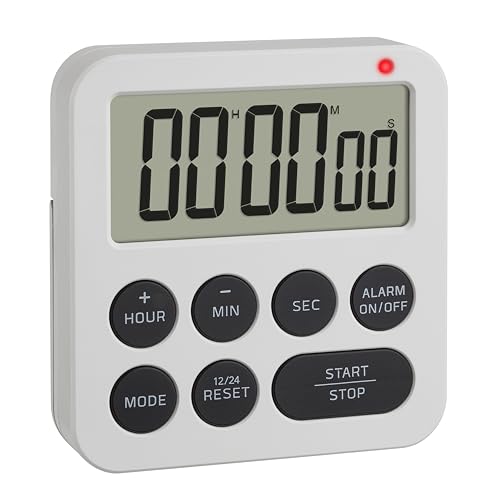 TFA Dostmann Digitaler Timer mit Stoppuhr und Wecker, 38.2051.02, bis 99h/59min/59s, Eieruhr, Küchentimer, Hausaufgabentimer, Kurzzeitwecker, mit LED Warnlicht und 2 Lautstufen, magnetisch, weiß