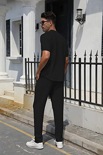 Fznhql Men's Fashion Tracksuits 2 Piece Outfits Casual Polo Suit Athletic Running Jogging Track Suits For Men Workout Set Black Xl #TOP3