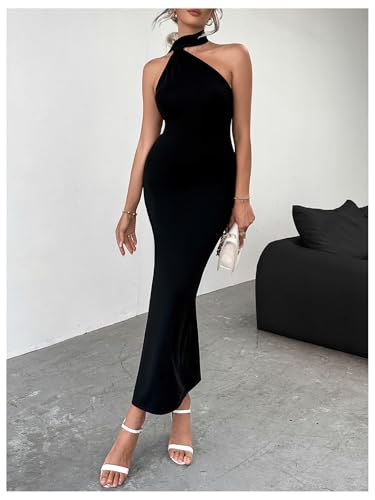 Floerns Women's Halter Neck Sleeveless Backless Bodycon Dress Cocktail Party Maxi Dresses3