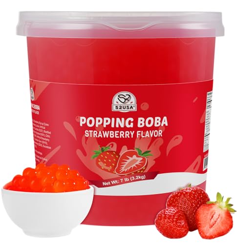 52USA Strawberry Popping Boba Peals 7.05 Pounds(3.2kg), Bursting Boba Pearls