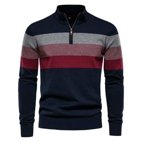 Pull patchwork rayé à col zippé chaud et confortable pour homme moderne