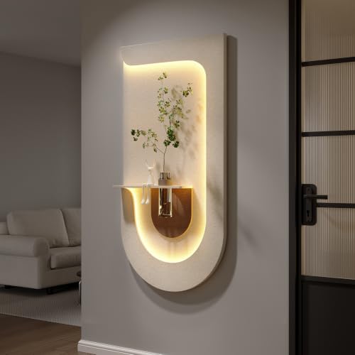 Large Vertical 3D Textured LED Wall Art Decor for Living Room, Modern Minimalist Beige Lighted Artwork for Walls, Sandstone Wall Home Decor for Hallway, Entryway, Dining Room, Office Decoration