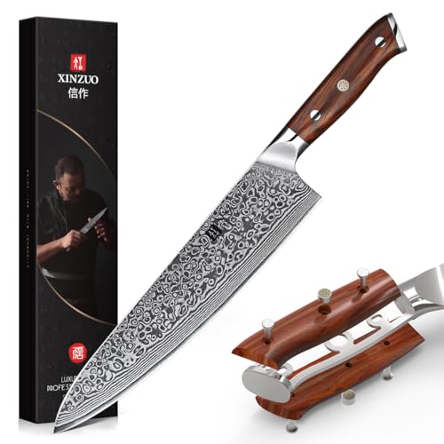Xinzuo Damasco Cuchillo De Cocinero 25.5cm, Cuchillo Chef Forjado A Mano Afilado Cuchillo De Cocina Acero De Damasco De 67 Capas Profesional Cuchillo Gyuto -Mango De Madera De Rosa -Serie Yu Xinzuo Damasco Cuchillo De Cocinero 25.5cm, Cuchillo Chef Forjado A Mano Afilado Cuchillo De Cocina Acero De Damasco De 67 Capas Profesional Cuchillo Gyuto -Mango De Madera De Rosa -Serie Yu