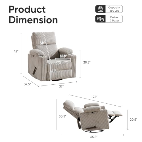 Sillón reclinable manual gris de pana miniatura 2