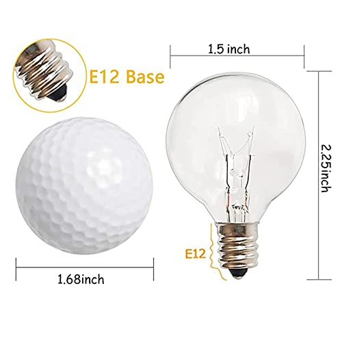 Chyparty G40 Replacement Light Bulbs, 120V 5W Clear Globe Bulb, E12 / C7 Candelabra Base, 1.5 Inch Glass Incandescent Bulbs For Indoor Outdoor Patio String Lights, Warm White -25 Pack #TOP3