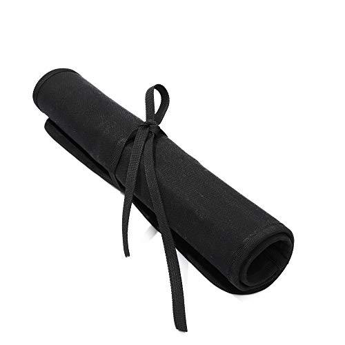 Image of Denifiter 22 Pockets Waxed Canvas Roll-up Pencil Bag, Heavy Duty Portable Watercolor Oil Brush Canvas Pouch (Black)