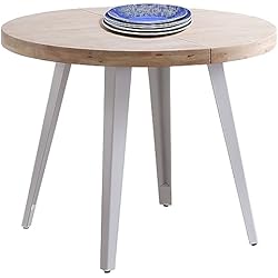 Miroytengo Mesa Redonda Extensible Wald Roble Nordish Y Blanco 100-180x100 Cm De Comedor