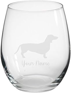 Personalised Dachshund Sausage Dog Engraved Stemless Tumbler Glass, Gift for Women, Gift for Men, Dog