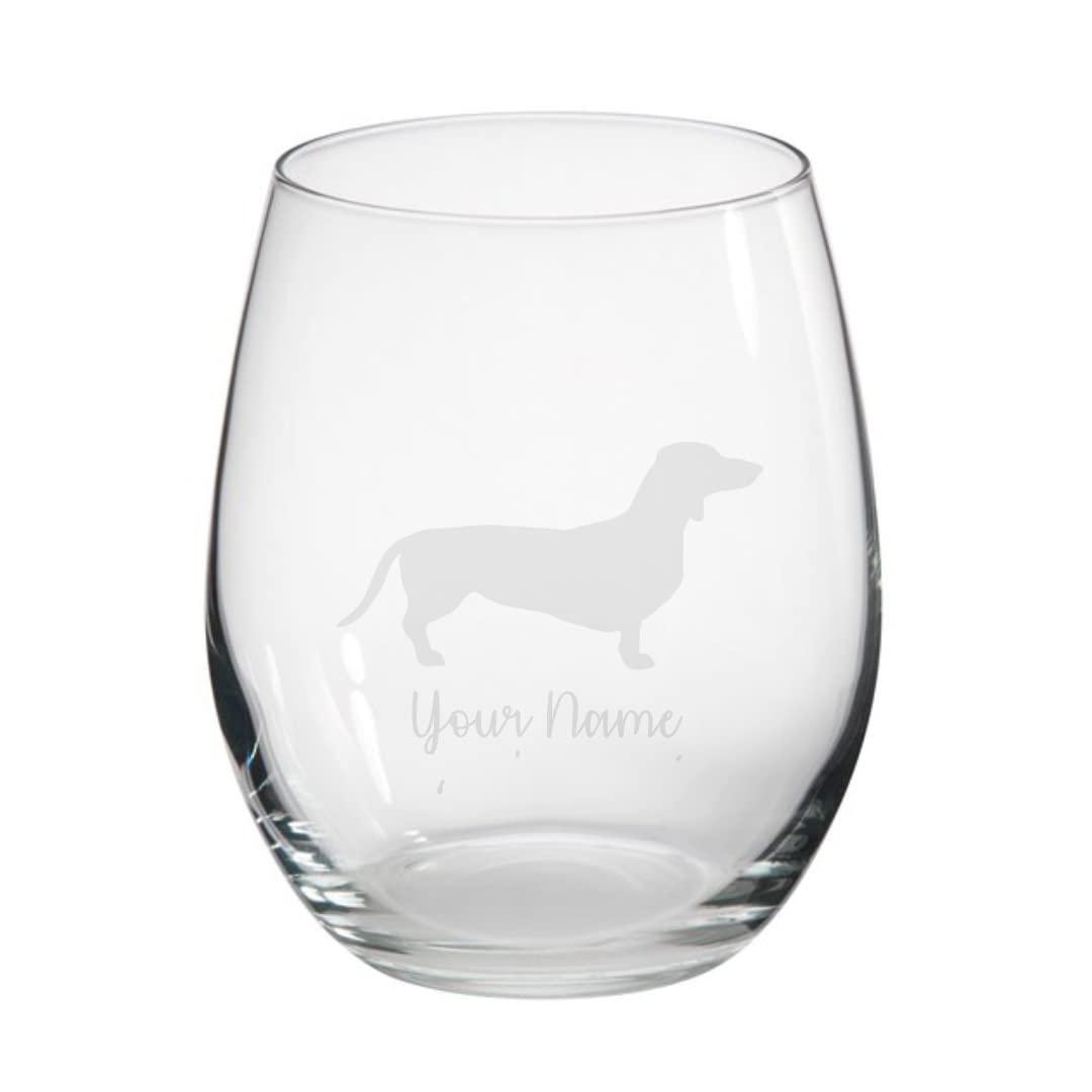 Personalised Dachshund Sausage Dog Engraved Stemless Tumbler Glass, Gift for Women, Gift for Men, Dog
