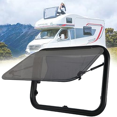 RV Skylight Window,Double Layer Rounded Corner Push Window Ventilation,UV Resistant Sound Heat Insulation External Exit Window,Max 65° Opening Angle,600*600mm