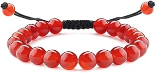 ADRAMATA Carnelian Crystal Bracelet Adjustable 4/6/8mm Natural Carnelian Gemstone Bracelet Crystal Beads Bracelet Red Carnelian Stone Stretch/Braided Bracelet for Women Men