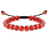 Adramata Karneol Kristall Armband Einstellbar 4/6/8mm Natürliches Karneol Edelstein Armband Kristallperlen Armband Roter Karneol Stretch/Geflochtenes Armband für Damen Herren