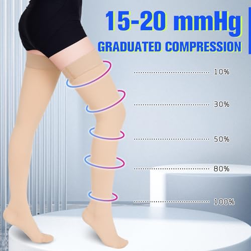 Image of 15-20 mmHg Compression Stockings for Women & Men, Thigh High Compression Socks Medical Graduated Compression Support for Edema, Varicose Veins