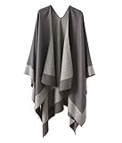 ORANDESIGNE Poncho Crochet avec Frange pour Femmes Pull Poncho Polyvalent de Type Châle Élégant Manteau Cape Echarpe Epaisse Poncho Cardigan Foulard Chaud Hiver avec Franges A Gris