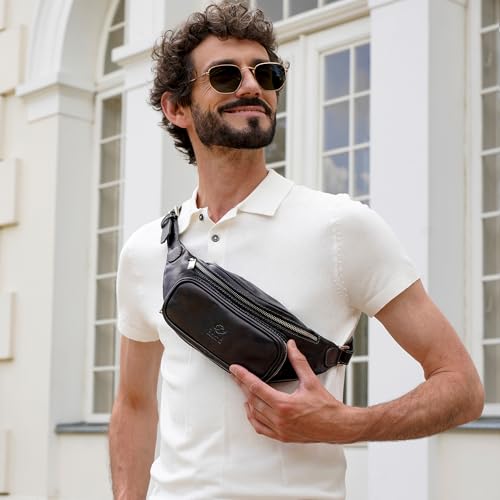 Image of Time Resistance Leather Waist Pack - Belly Bag, Belt Bag, Fanny Pack - Handmade in Italy (Black)