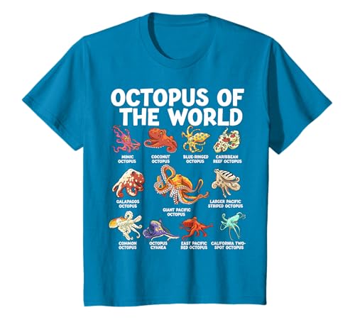 Octopus of The World Kawaii Types de Pieuvre Animaux Marins T-Shirt