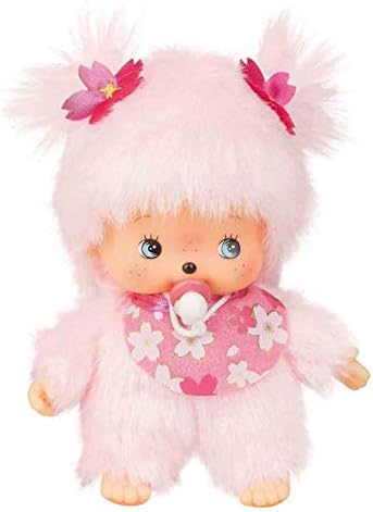 Sekiguchi 242443 Original Bebichhichi Girl Cherry Blossom Plush Toy with Bib and Braids with Flowers, Approx. 15 cm Large Cuddly Toy Made of Pink Plush