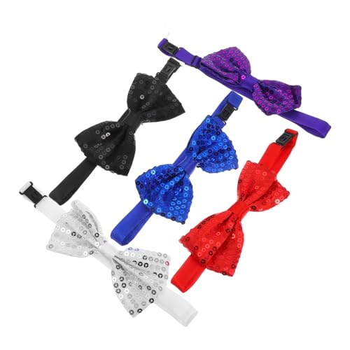 Veemoon 5PCS Sequin Bow Tie Creative Neck Accessories for Parties Weddings and Gatherings Red Purple Blue Black Men and Women