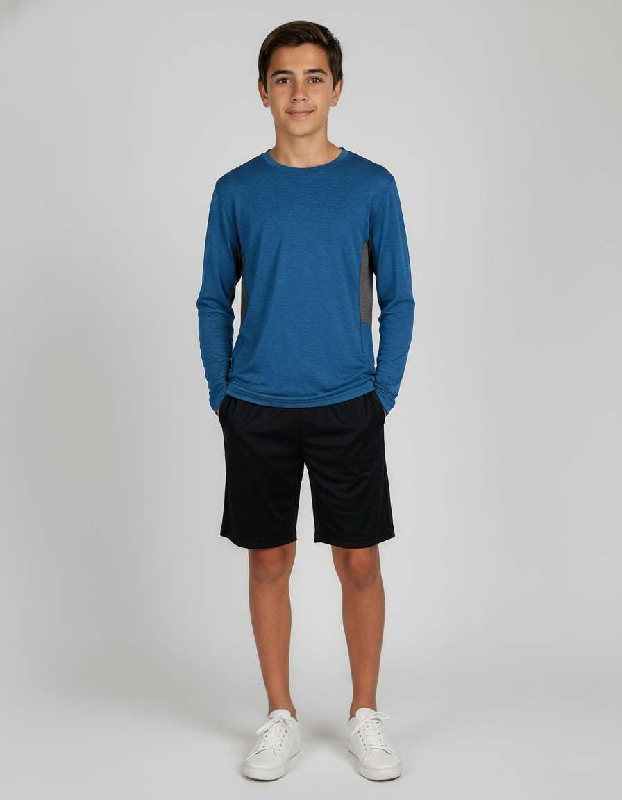 4 Pack Boys' Dry Fit Long Sleeve T Shirts Athletic Crew Neck Kids Teen Tops | Available In Sizes 8-18: Moisture Wicking, Stretchy, Basketball, Soccer, Running, Sports, School, Uniform, Youth, Undershirt